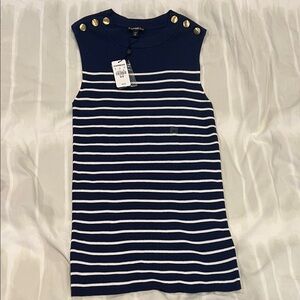 Express Navy and White Striped Top with Gold Accent Buttons- NWT